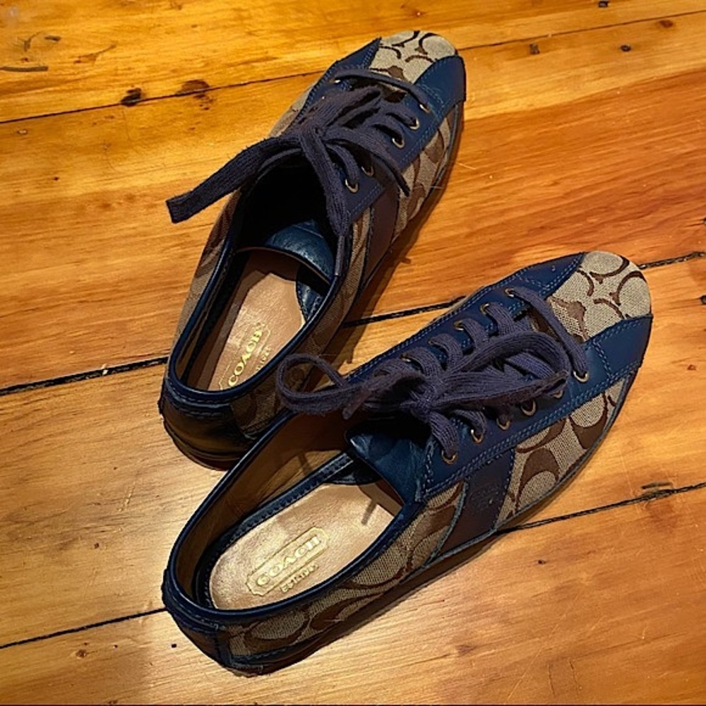 Coach Blue and Brown Sneakers, Size 8